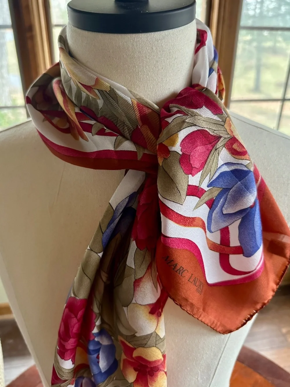 Scarf, Vintage Marc Laury Floral and Ribbons Pattern